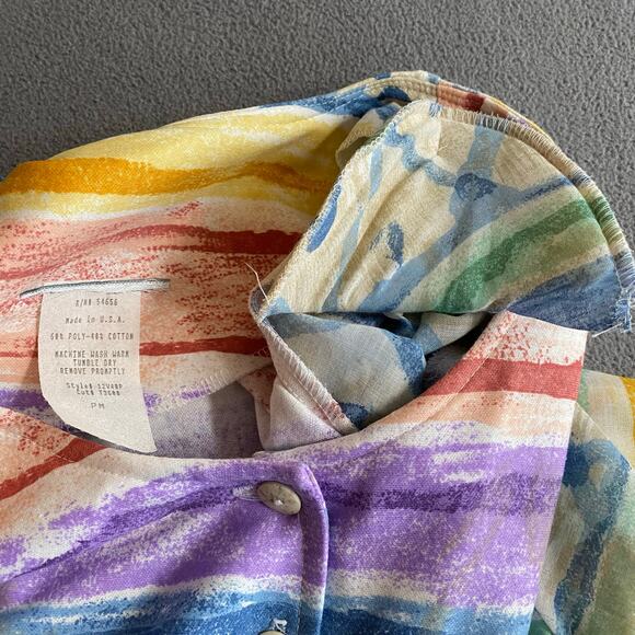 Vtg 80s 90s Two Potato Artsy A Line Midi Dress M Petite Sheer NOS Coastal Pastel - Picture 9 of 16